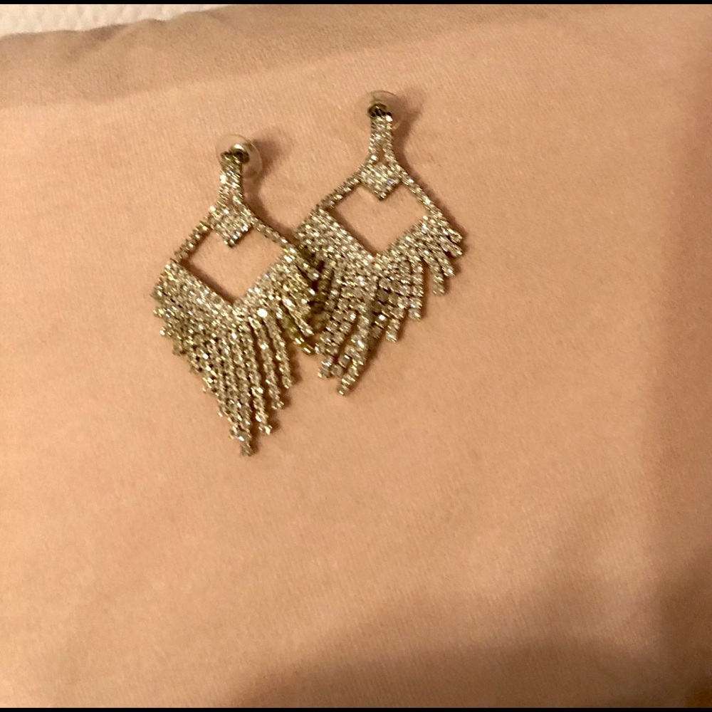 Silver Rhinestone Dangle Earrings - image 2